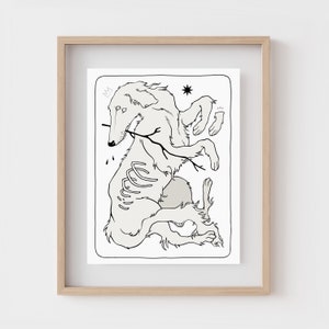 HOUND | Wolfhound dog art print | Borzoi wall art | Animal home decor | Surreal drawing | Borzoi line art | Dog lover gift | Spooky