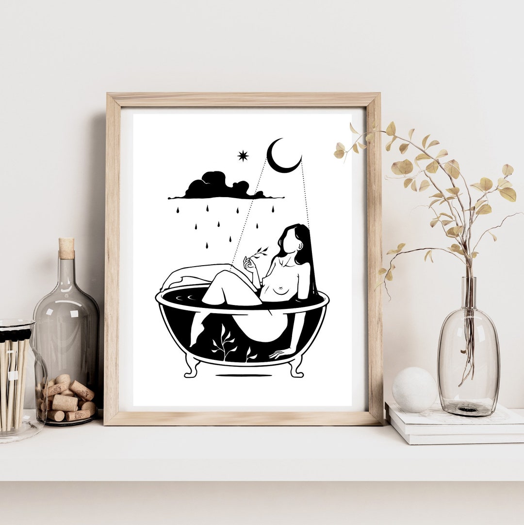 BATHING BEAUTY Woman in Bath Wall Art Surreal Bathroom Decor Feminist ...
