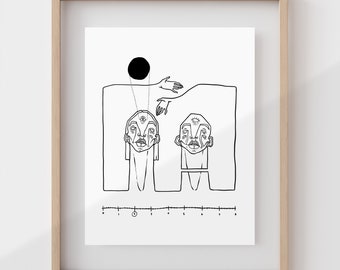 WE ARE US | Strange faces art print | Best friend gift | Minimalist line drawing | Weird poster | Bizarre decor | Surreal illustration | Odd
