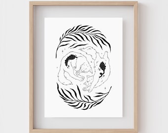 SLEEPY | Cute kitten art print | Cat wall art | Surreal illustration | Magical | Cat mom | Best friend gift | Witchy decor | Gallery wall