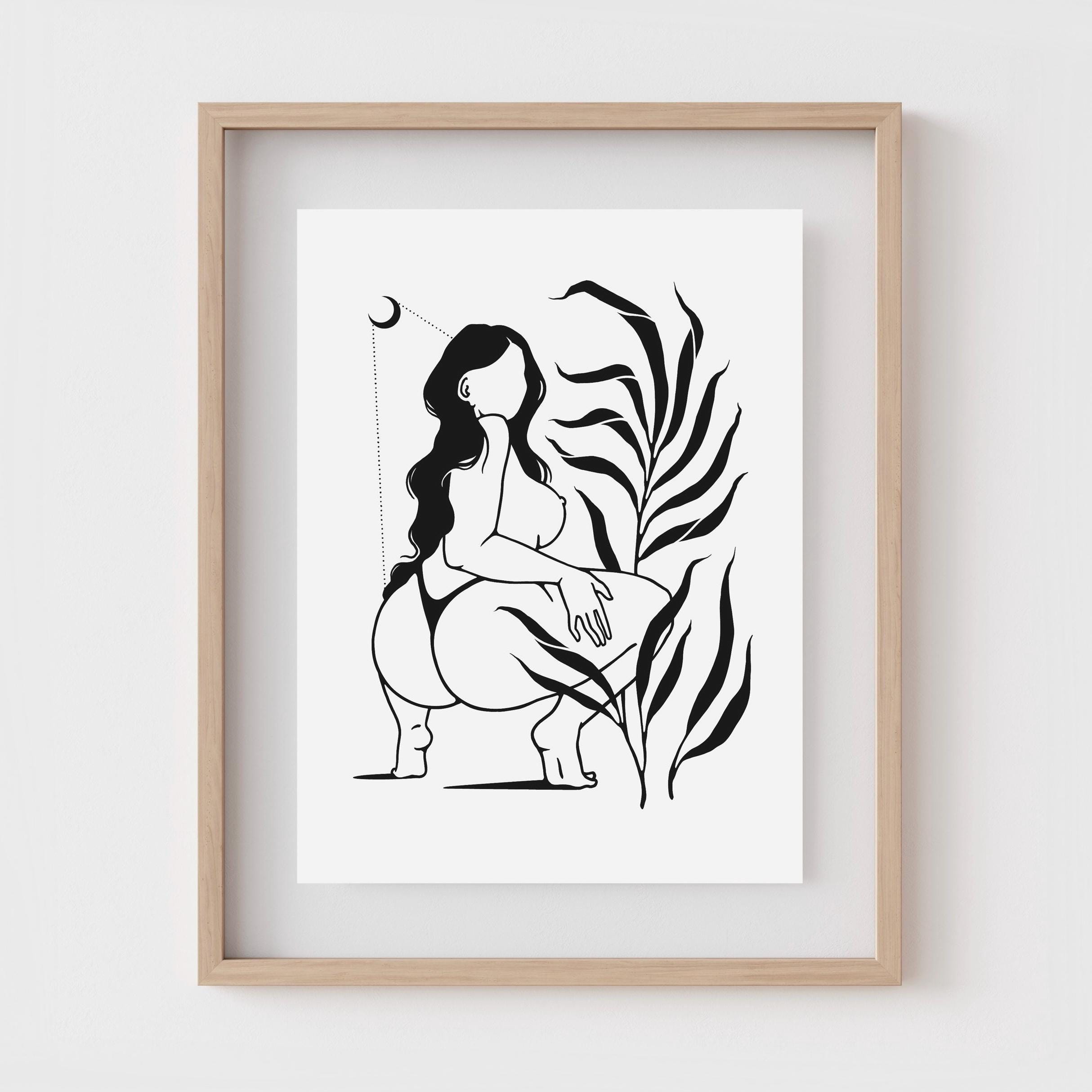 GODDESS | Nude wall art | Curvy woman line art | Body positive print | Booty | Witchy decor | Friend gift | Female figure | Plant lady