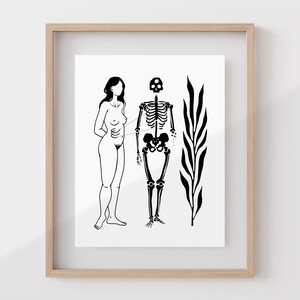 DECOMPOSE | Skeleton art print | Female figure wall art | Witchy decor | Circle of life drawing | Death poster | Plant illustration | Occult