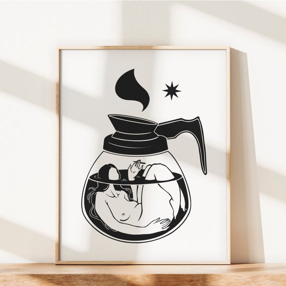 POT HEAD | Coffee Art Print | Coffee Lover Gift | Kitchen Wall Art |  Surreal Feminist Decor | Stoner Girl | Coffee and Cigarettes | Smoke - Etsy