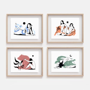 SET OF 4 PRINTS | Personalized gallery wall art | Witchy home decor | Custom feminist poster | Minimalist line drawing | Sapphic | Nature image 8