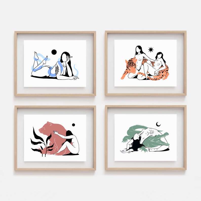SET OF 4 PRINTS | Personalized gallery wall art | Witchy home decor | Custom feminist poster | Minimalist line drawing | Sapphic | Nature image 8