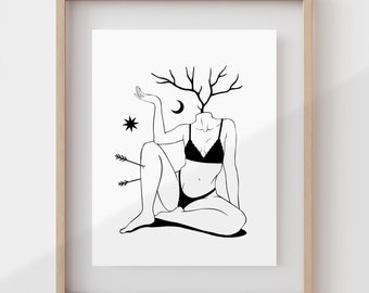 BRANCH OUT | Abstract art print | Tree woman poster | Forest witch | Weird illustration | Surreal wall art | Witchy decor | Strange gift
