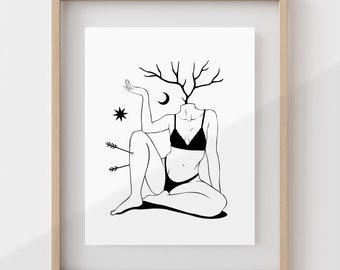 ZWEIG AUS | Abstrakter Kunstdruck | Poster Frau Baum | Waldhexe | Schräge Illustration | Surreale Wandkunst | Witchy Dekor | Ausgefallenes Geschenk