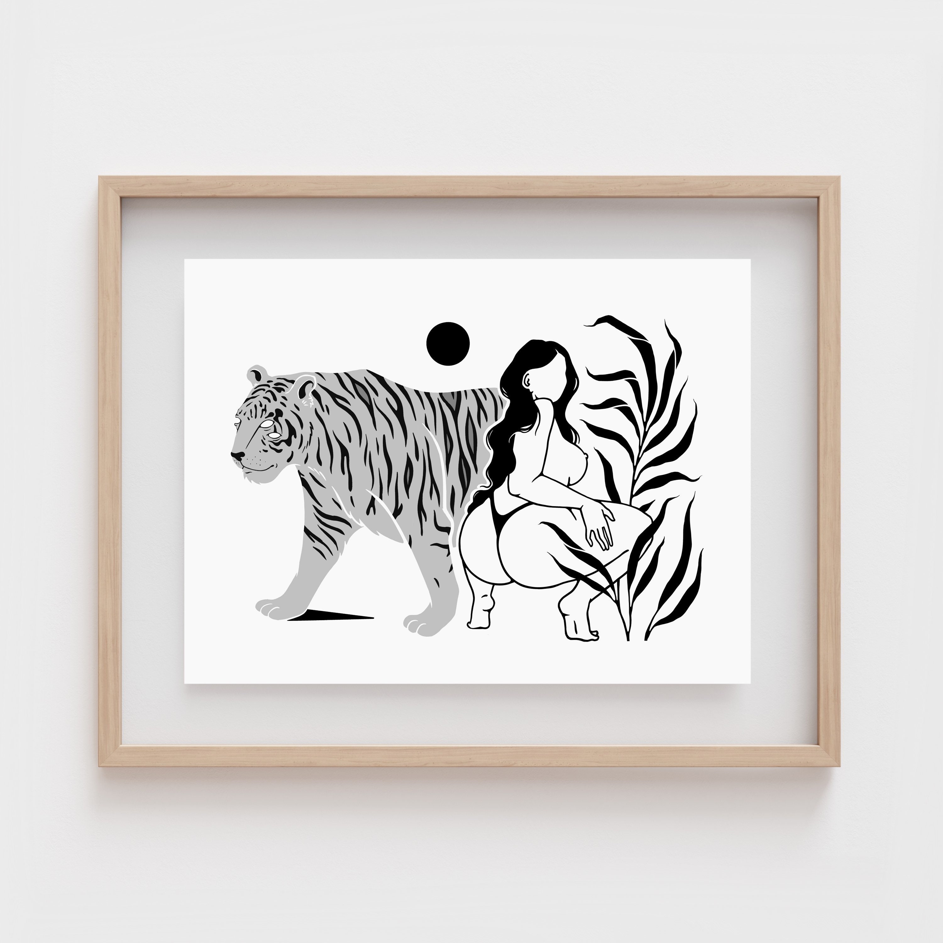 TIGRESA  Impresión de arte de mujer y tigre  Dibujo desnudo femenino   Decoración de gato  Arte de línea erótica  Arte de pared feminista   Regalo de amigo  Mujer de la naturaleza - Etsy España