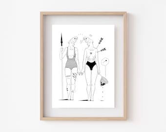 FISH PEOPLE | Fish print | Weird art print | Strange surreal wall art | Fish home decor | Fish illustration | Line drawing | Weird gift