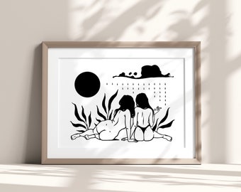 ECLIPSE / Impresión artística de marihuana / Arte lineal feminista / Decoración de brujas / Arte extraño / Regalo para mejor amiga / Arte mural surrealista / Regalo para fumetas / Luna / Queer