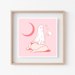 BOO | Sexy ghost art print | Witchy decor | Ghost wall art | Spooky wall art | Pin up ghost | Halloween | Feminist art | Pastel goth | Bum