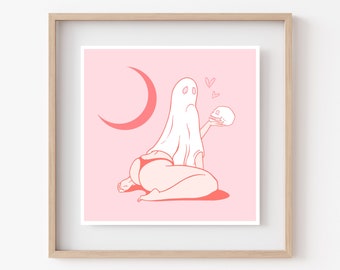 ブー | セクシーなゴーストアートプリント | 魔女風デコレーション | ゴーストウォールアート | 不気味なウォールアート | ピンナップゴースト | ハロウィン | フェミニストアート | パステルゴス | バム