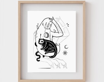 TIP TOE | Weird cat art print | Strange surreal wall art | Bizarre home decor | Unique poster | Best friend gift | Weirdcore | Weird stuff
