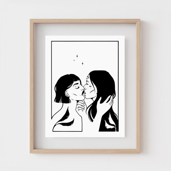 KISS | Sapphic art print | Queer love poster | Women line drawing | Witchy decor | Gay | LGBTQ wall decor | Feminist home decor | Lesbian