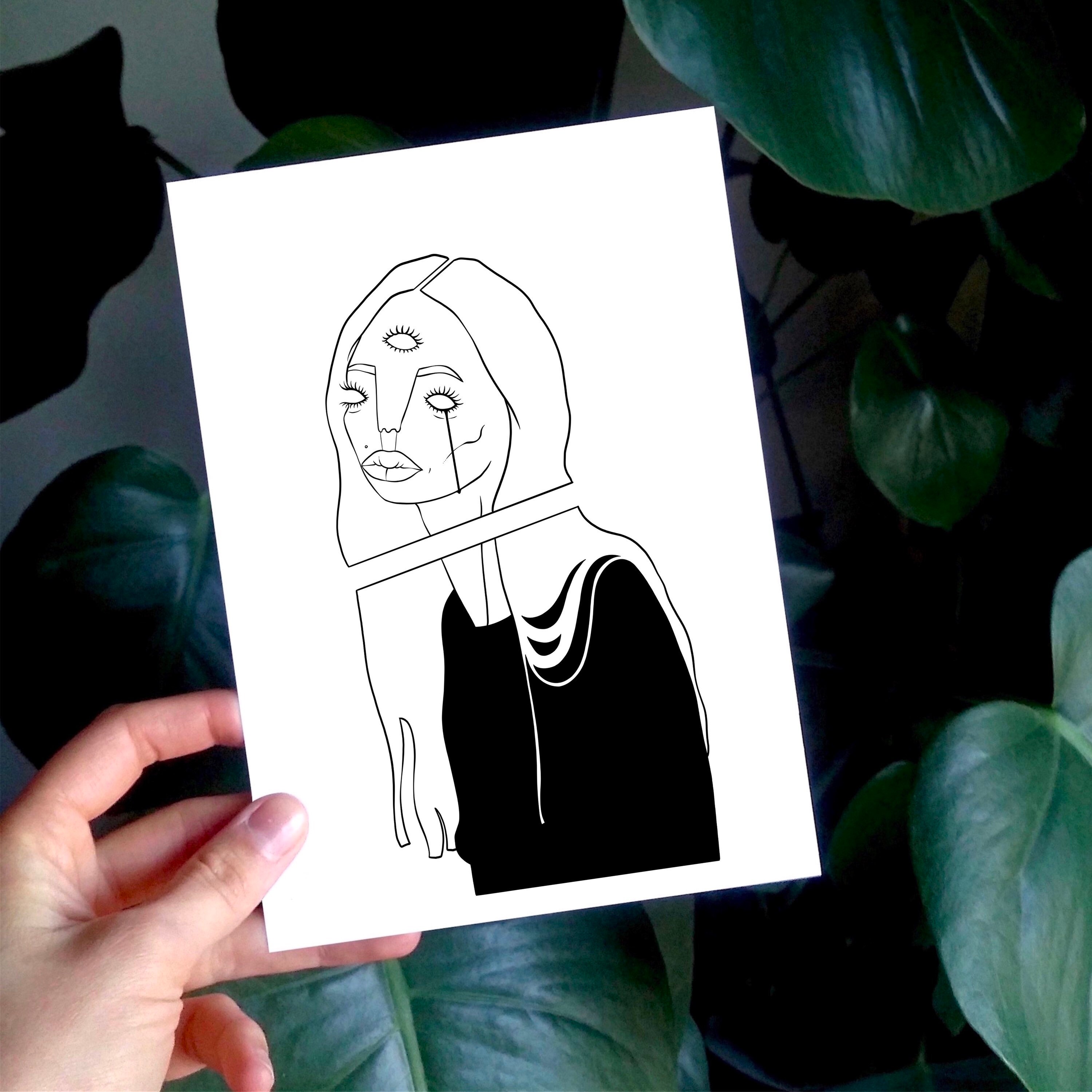 CRY BABY Sad girl Minimalist woman line art Witchy decor ...