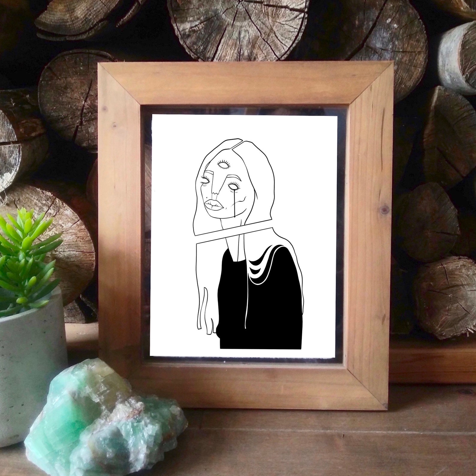 CRY BABY Sad girl Minimalist woman line art Witchy decor ...