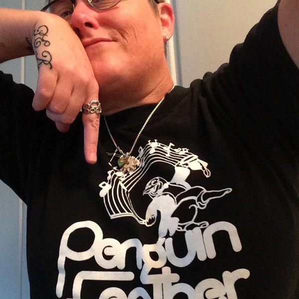 PENGUIN FEATHER RECORDS Premium T Shirt White Ink