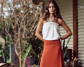 Handmade Bamboo Long Skirt: Roll-Band Waist, Soft & Breathable