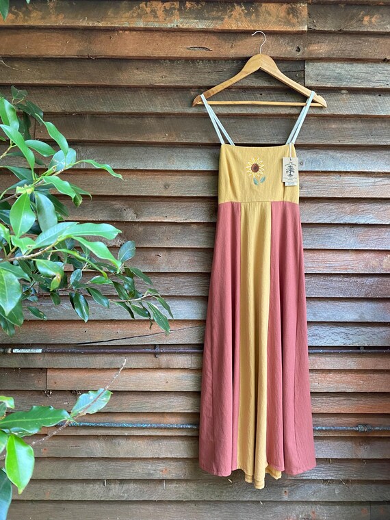 Vestido de girasol de algodón hecho a mano: vestido largo con