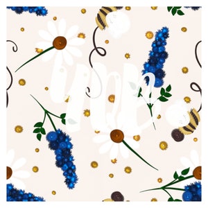 Blue Bonnet Bee Seamless Pattern