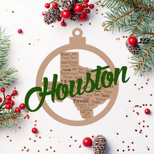 Kerstornamentbestand - stad - staat - Houston - Texas - vakantie - SVG - PDF - digitaal gesneden bestand downloaden voor lasersnijders