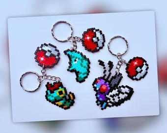 Caterpie, Metapod & Butterfree (Pokemon) | Handmade Hama Bead Keyring | Magnet | Cake Topper | Pixel Art Gamer Gift | Character Charm |