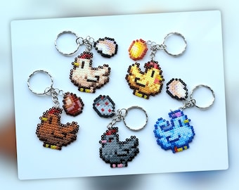 Stardew Valley chickens | Handmade Hama Bead Keyring | Magnet | Cake Topper | Pixel Art Gamer Gift | Character Charm | Cute Kawaii Anime