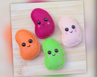 Handmade felt pocket beans mini plushie - Soybean - Baked bean - Kidney bean - Butter bean - cute kawaii food gift