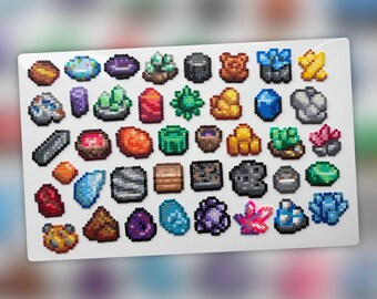 Minerales de geoda de Stardew Valley - Mini cuentas Hama - Decoración de pared - Imán - Llavero - Adorno para pastel