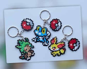 Chespin, Fennekin y Froakie (Pokémon) Mini cuentas Hama - decoración de pared - llavero - imán - adorno para pastel