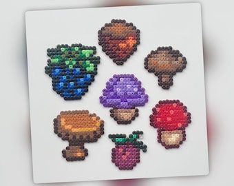 Objetos de otoño recolectados en Stardew Valley: mini cuentas Hama, decoración de pared, llavero, imán, adorno para pastel.