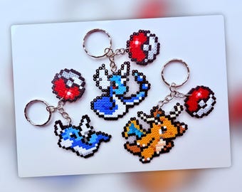 Dratini, Dragonair & Dragonite (Pokemon) | Handmade Hama Bead Keyring | Magnet | Cake Topper | Pixel Art Gamer Gift | Character Charm |