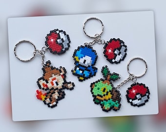 Turtwig, Chimchar y Piplup (Pokémon) - mini cuentas Hama - decoración de pared - llavero - imán - adorno para pastel