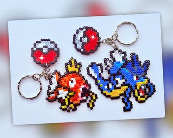 Magikarp & Gyarados (Pokemon) | Handmade Hama Bead Keyring | Magnet | Cake Topper | Pixel Art Gamer Gift | Character Charm | Cute Kawaii Ani