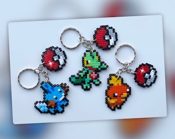 Treecko, Torchic, Mudkip (Pokemon) Gen lll starters, mini hama bead wall art - keyring - magnet - cake topper