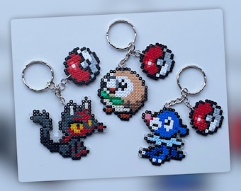 Rowlet, Litten y Popplio (Pokémon) Mini cuentas Hama - decoración de pared - llavero - imán - adorno para pastel
