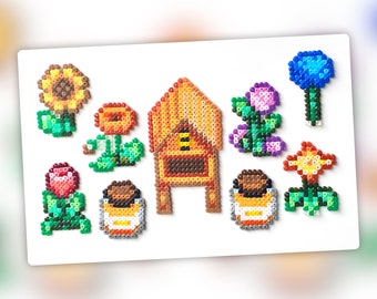 Conjunto de colmena de Stardew Valley - Mini cuentas Hama - Decoración de pared - Imán - Llavero - Adorno para pastel
