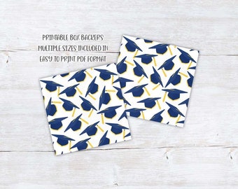 Supporto per scatola di biscotti di laurea, regalo di laurea stampabile giallo navy e supporto per scatola di biscotti Download istantaneo, confezione di biscotti di laurea