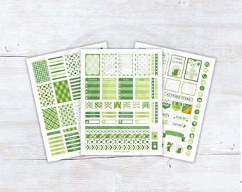 St. Patrick's Day Printable Planner Stickers with Leprechauns, Weekly Planner Sticker Kit for St. Patrick's Day Instant Download