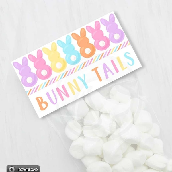 Printable Easter Bunny Tail Bag Toppers, Kid's Marshmallow Easter Bunny Treat Candy Goody Bag Topper Party Favor Bags, Easter Gifts