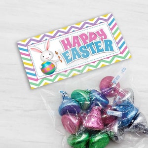 Printable Easter Bunny Treat Bag Toppers for Easter & Spring Parties, Easter Chevron Candy Bag Topper Party Favor Instant Download