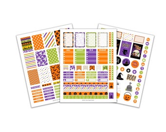 Printable Halloween Planner Stickers with Pumpkins Ghosts and Bats, Halloween Weekly Planner Sticker Layouts Instant Download