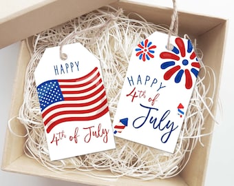 Printable 4th of July Patriotic Gift Tags, Stars and Stripes 4th of July Fireworks Cookie Gift Tags Instant Download Party Decorations