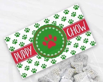 Christmas Printable Puppy Chow Bag Toppers, Holiday Treat Bag Topper for Christmas Classroom Parties, Puppy Dog Themed Bag Toppers Download