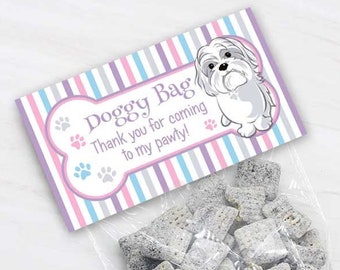 Printable Puppy Party Doggy Bag Topper for Kids Birthday Party, Dog Theme Birthday Party Thank Favor Bag Topper, 1st Birthday Party Supplies