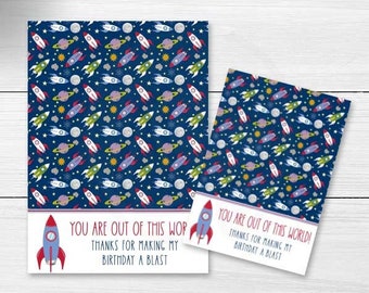 Printable Outer Space Birthday Mini and Large Cookie Cards, Space Theme Birthday Party Printable Card, You Are Out of This World Download