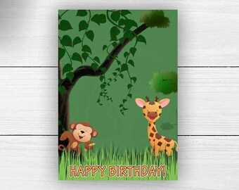 Printable Birthday Cookie Card, Safari Birthday Party Cookie Cards, Zoo Theme Birthday Party Printable Mini Cookie Card Download