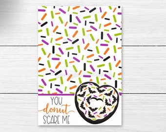 Halloween Cookie Donut Card You Donut Scare Me, Kids Halloween Classroom Party Note Card, Halloween Puns Bag Topper Instant Download