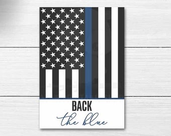 Back The Blue Printable Cookie Card, Police Mini Cookie Cards and Tags, Law Enforcement Party Favor Note Cards Instant Download
