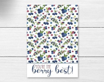 Blueberry 3.5x5" Mini Cookie Card, Printable You're The Berry Best Cookie Card Packaging, Teacher Appreciation Week Thank You Card